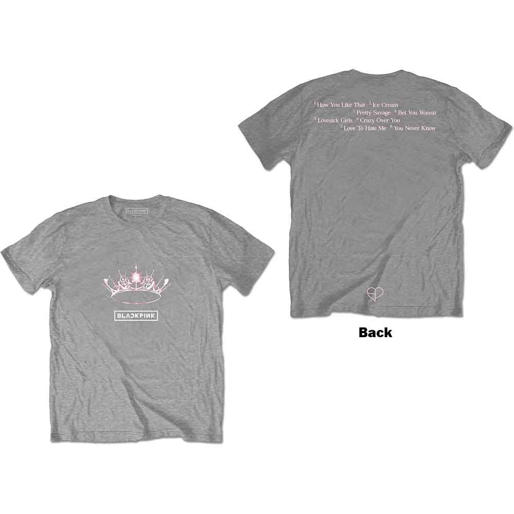 BlackPink T Shirt The Album Crown Band Logo new Official Unisex Grey - Image 3