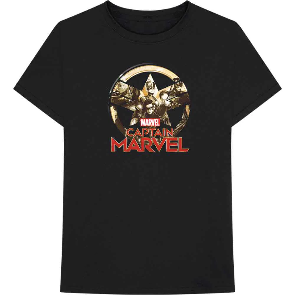 Captain Marvel T Shirt Characters Logo new Official Marvel Comics Mens Black
