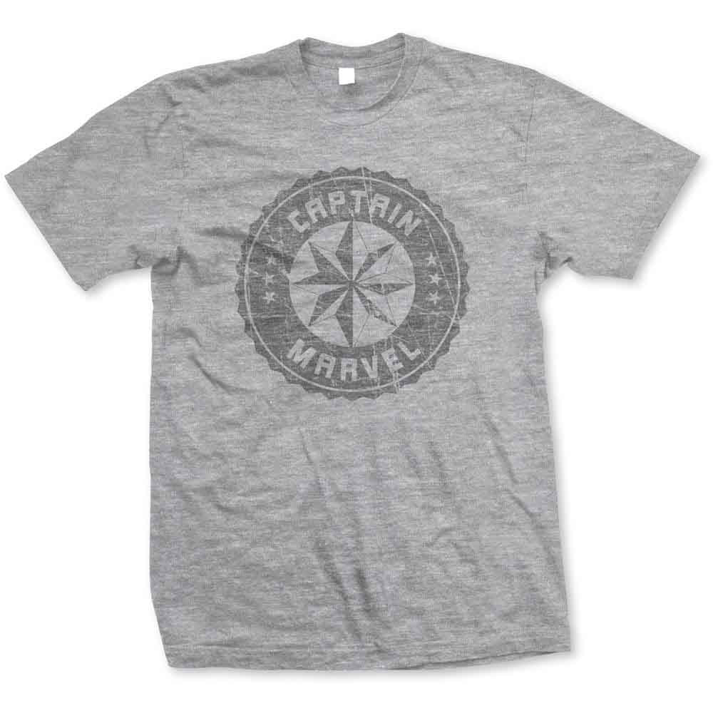 Captain Marvel T Shirt Distressed Circle Logo Official Marvel Comics Mens Grey