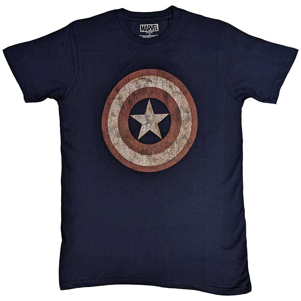 Marvel T Shirt Captain America Embroidered Shield new Official Mens Navy