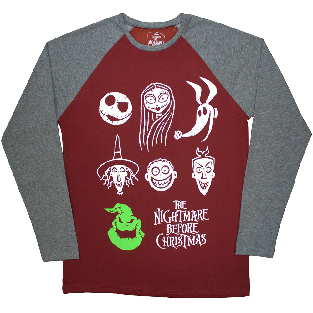 The Nightmare Before Christmas Stacked Faces Raglan Long Sleeve T Shirt